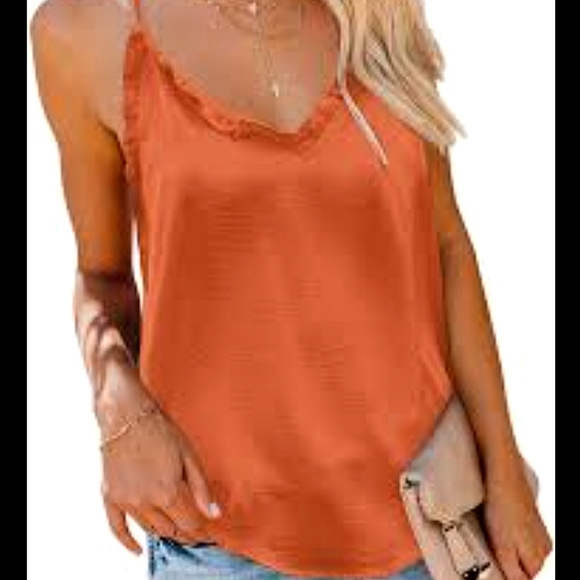 Sunset Orange V-Neck Ruffled Camisole Top - Picture 4 of 10